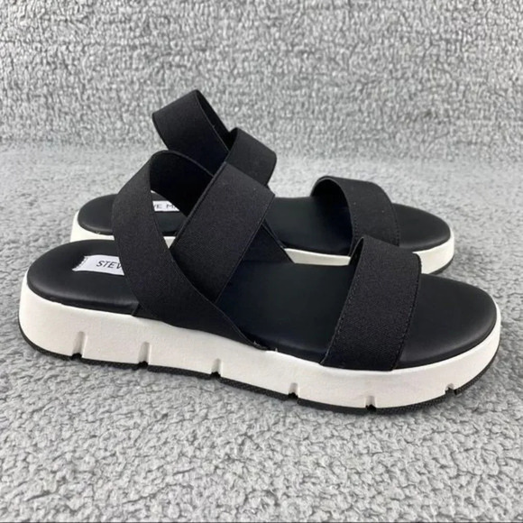 STEVE MADDEN GAVIA Sandals Womens 9 Strappy Black White Sling Back Elastic Strap - Picture 3 of 13